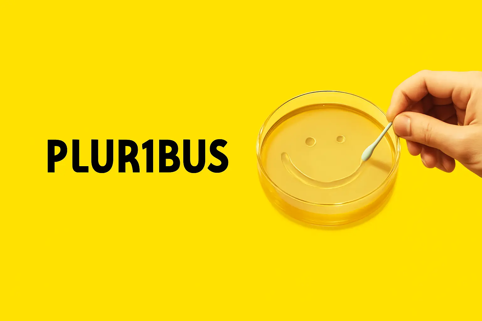 تصویر تبلیغاتی سریال Pluribus با رنگ زرد و پتری دیش حاوی لبخند نمادین