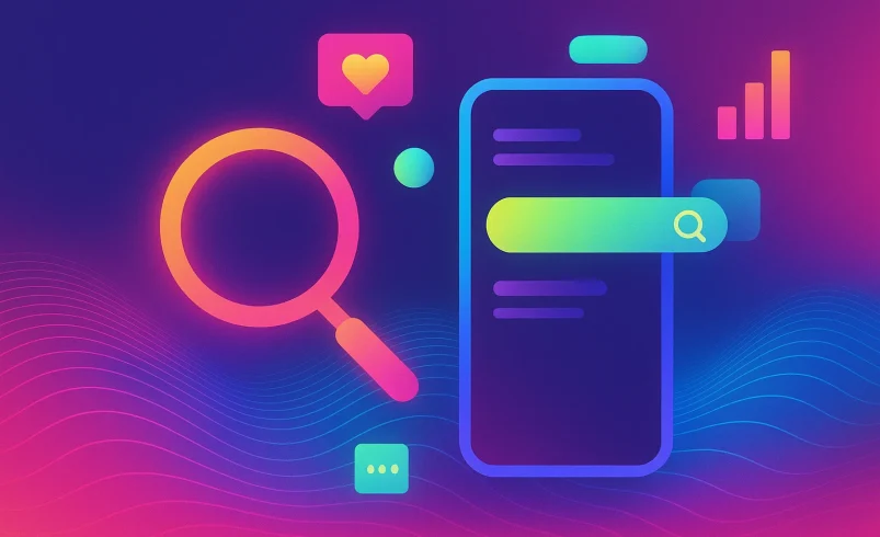 کاور مجلهای دیجیتال با رنگهای نئونی و المانهای مینیمال از ترندهای فضای مجازی و جستجوی آنلاین، مناسب برای مقاله ترندهای امروز گوگل ایران