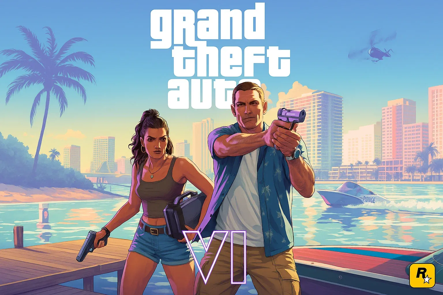 محیطهای جدید در GTA 6 شامل سواحل استوایی، جنگلهای انبوه و معماری مدرن شهری، با رنگهای جذاب و زنده که تنوع و هیجان دنیای بازی را نشان میدهد.