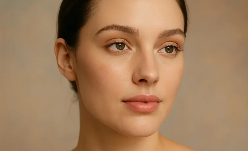 پرتره زن با آرایش نچرال و سبک مجلهای، صورت طبیعی با کیفیت بالا و جزئیات دقیق