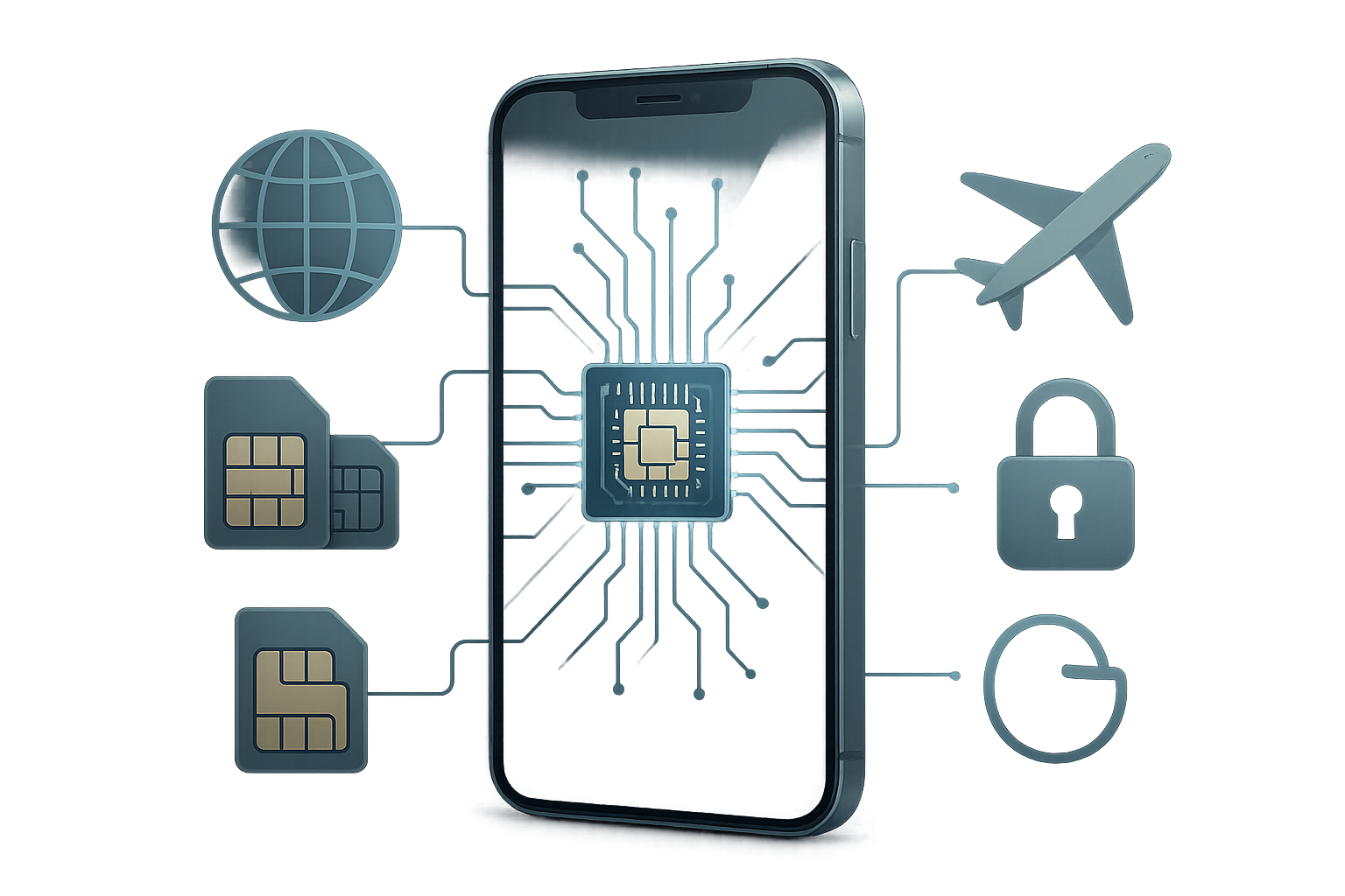 نمای اینفوگرافیک واقعگرایانه از مزایای eSIM چیست بدون متن