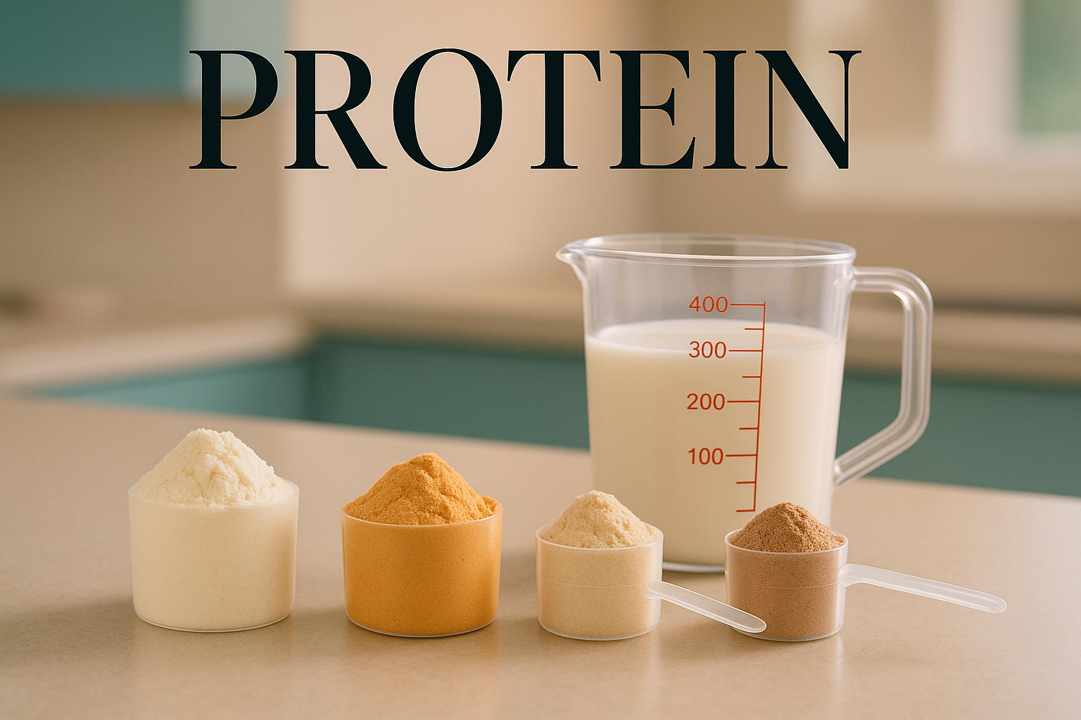 چطور میزان پروتئین وی رو تنظیم کنیم، مقادیر مختلف پروتئین وی در اسکوپ‌ها و پیمانه اندازه‌گیری.