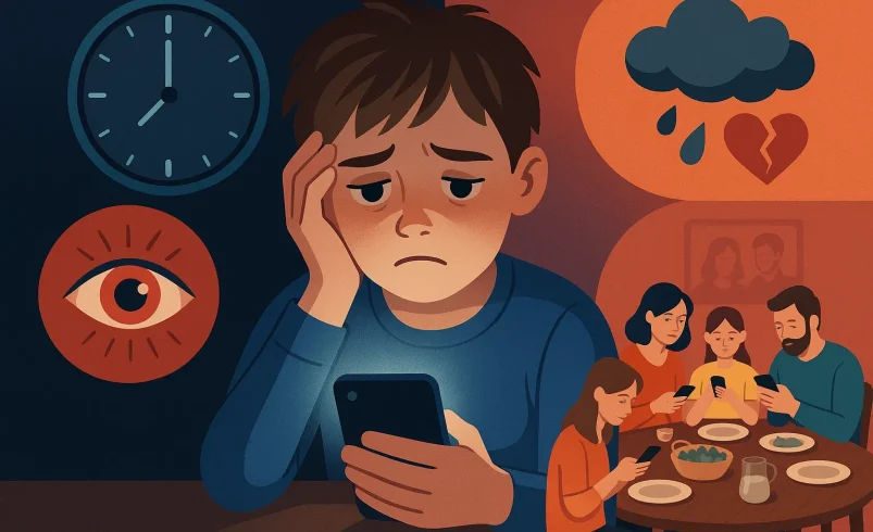 نمایش تصویری پیامدهای احساسی و جسمی وابستگی کودکان و نوجوانان به گوشیهای هوشمند؛ از تنهایی و بیخوابی تا فاصله از خانواده