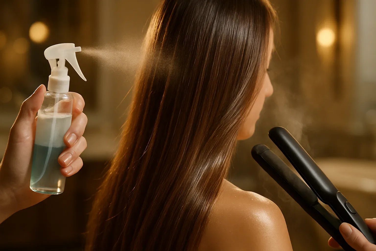 محافظت مو در برابر حرارت با اسپری دوفاز مو در نمای نزدیک واقعی