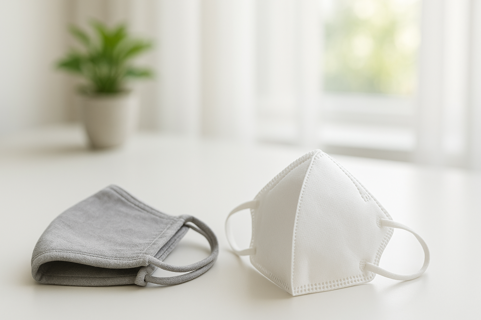 مقایسه ماسک قابل شستوشو و یکبار مصرف در روزهای آلوده با نور طبیعی و واقعگرایانه.