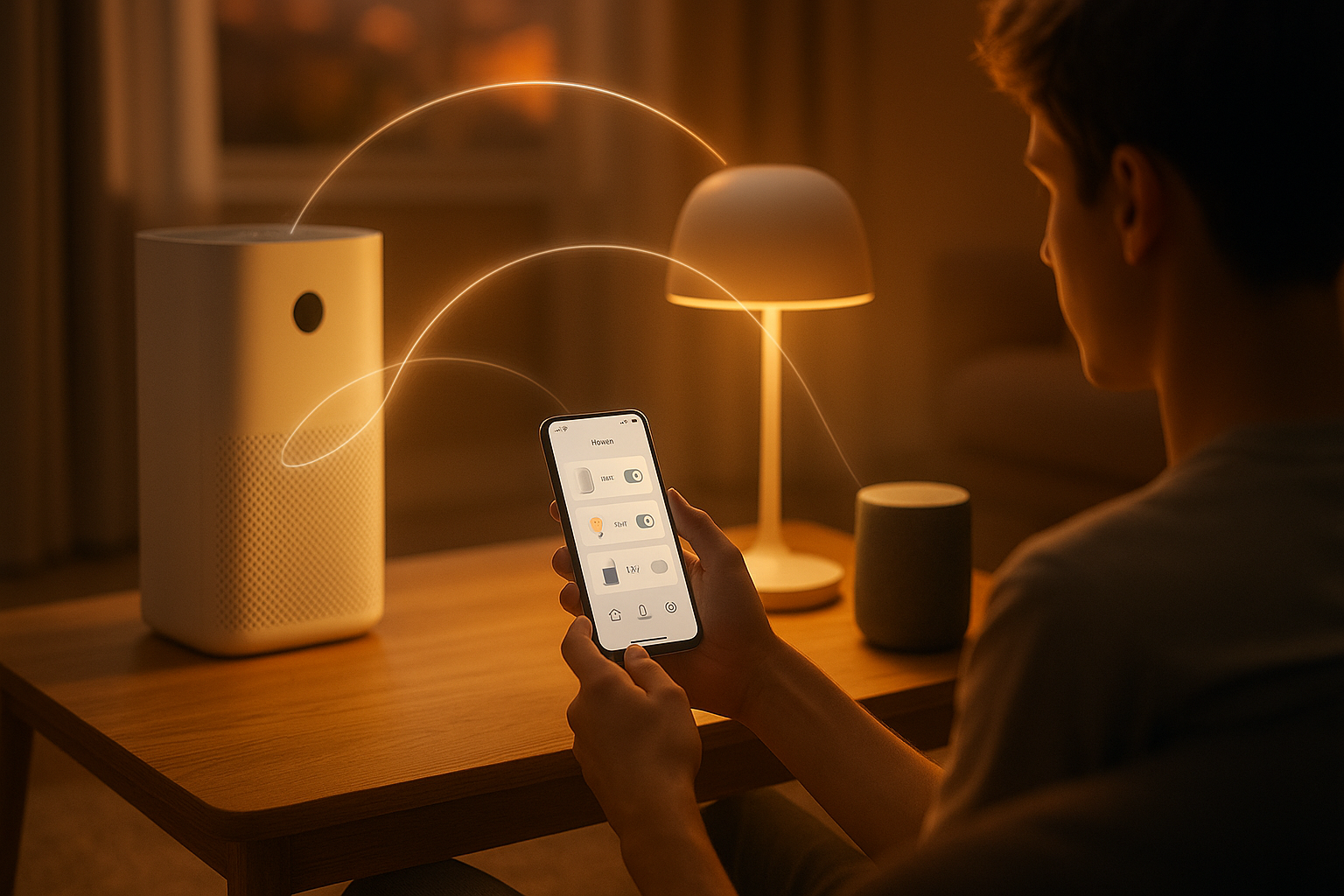 نمای واقعی از کارکرد دستگاه هوشمند در خانه مدرن برای مقاله بهترین دستگاه تصفیه هوا.