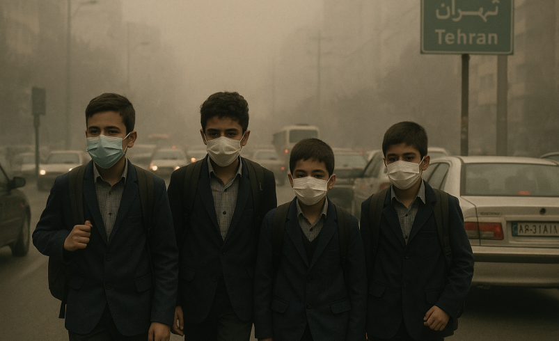 تعطیلی مدارس در تهران به دلیل آلودگی هوا با تصویر دانشآموزان ماسکدار