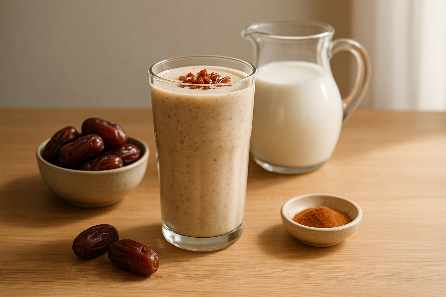 شیک خرما و شیر خانگی و مقوی به‌عنوان یکی از بهترین نوشیدنی های انرژی زا برای انرژی طبیعی