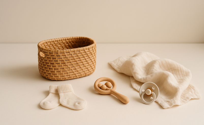 تصویر مینیمال و واقعی از لوازم ضروری نوزاد برای خرید لوازم نوزاد خاص در خانه