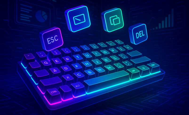 تصویر دیجیتال از کیبورد مدرن و محیط فناوری مرتبط با شورت کات های ویندوز